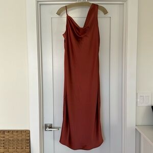 Asymmetrical cowl neck midi dress